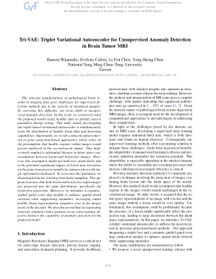 Tri-VAE：用于脑肿瘤 MRI 无监督异常检测的三重变分自动编码器